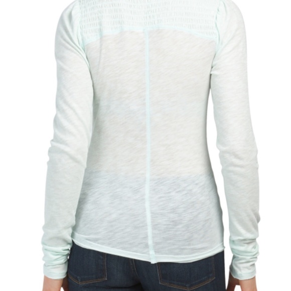 Free People Iced Aqua Caroline Smocked Long Sleeve Top - Picture 3 of 16